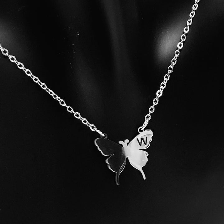 Necklace Charm Butterfly Initial Silver