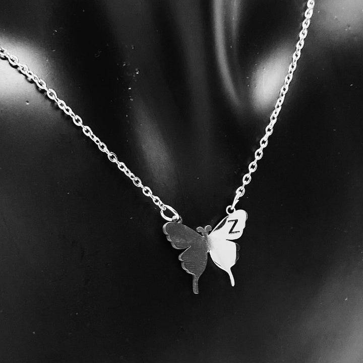 Necklace Charm Butterfly Initial Silver