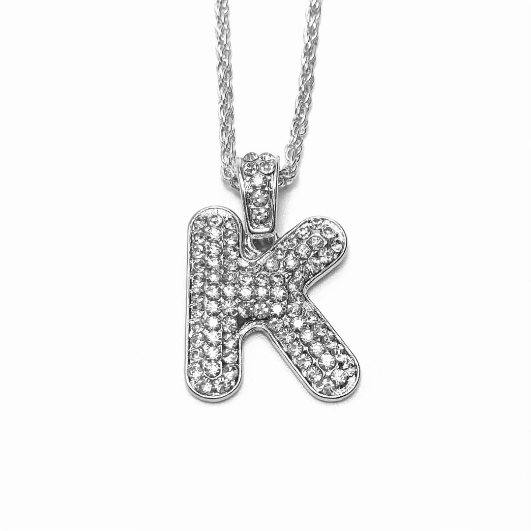 Charm Initial Rhinestone Medium Silver