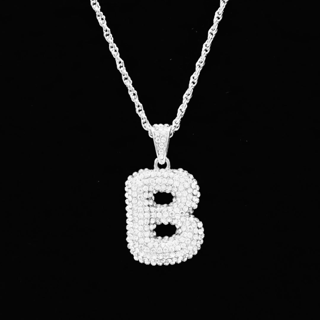 Charm Initial Rhinestone Large Silver