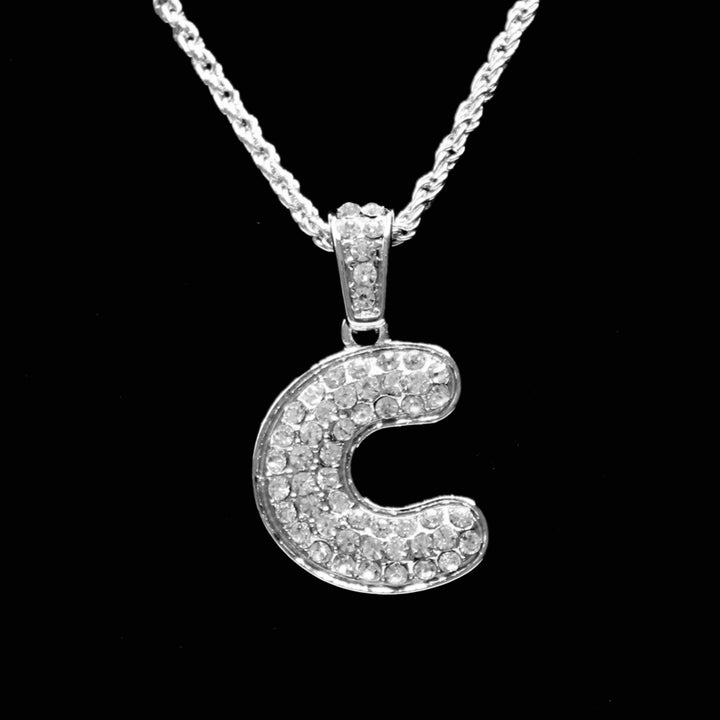 Charm Initial Rhinestone Medium Silver