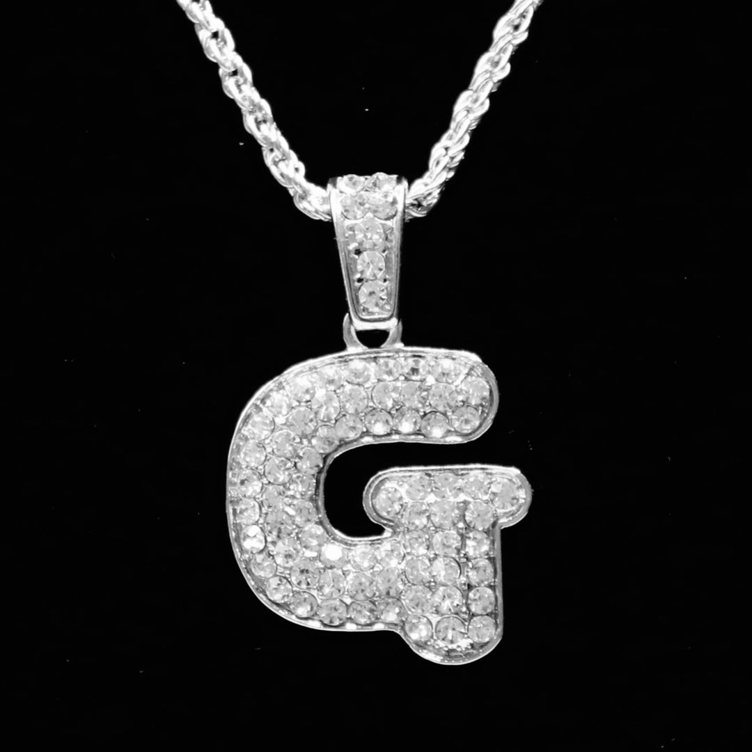 Charm Initial Rhinestone Medium Silver