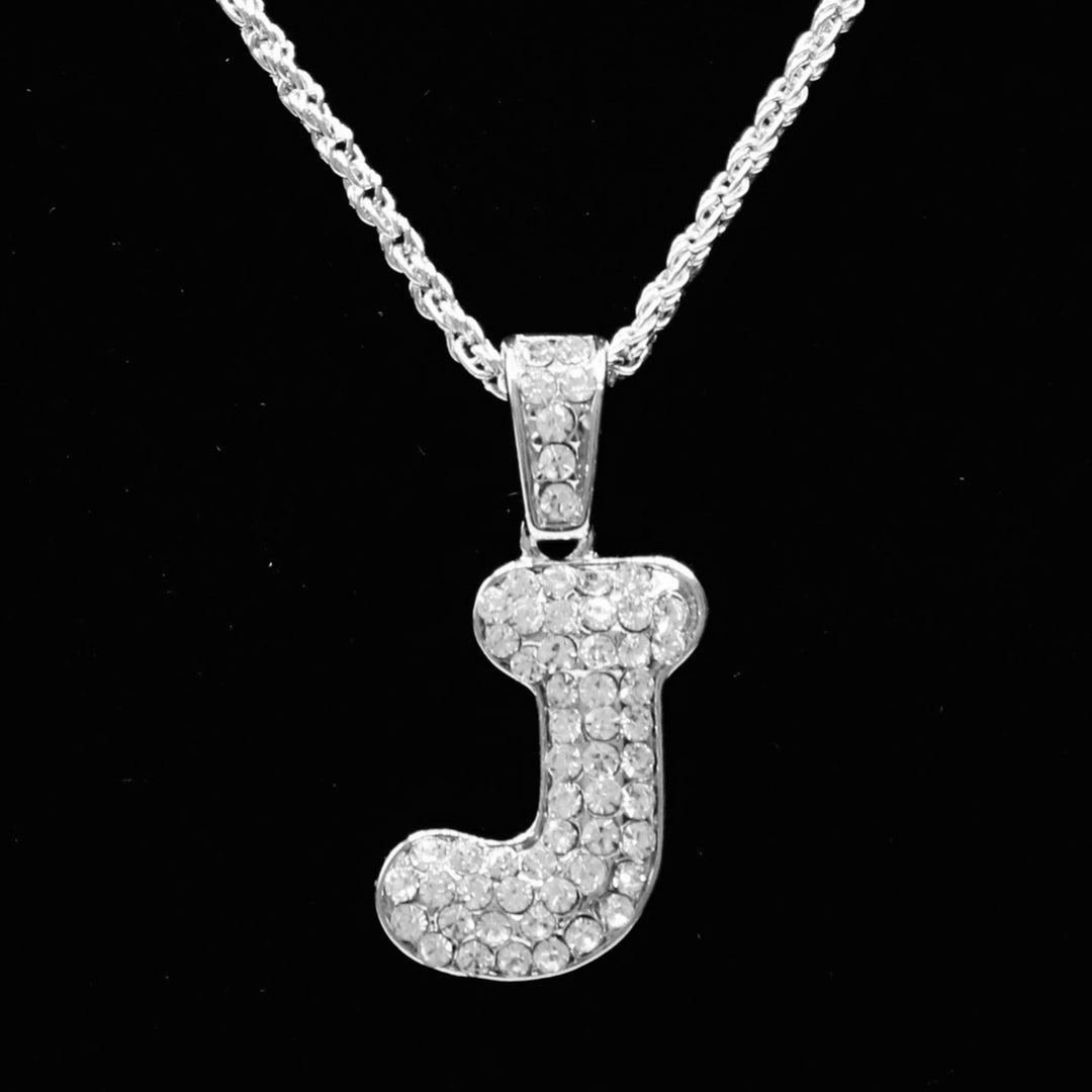 Charm Initial Rhinestone Medium Silver