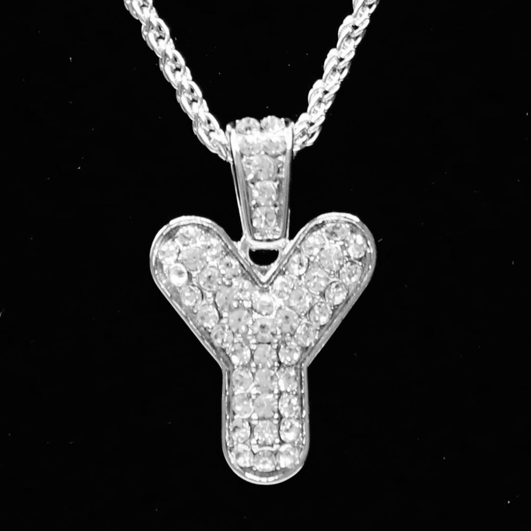 Charm Initial Rhinestone Medium Silver