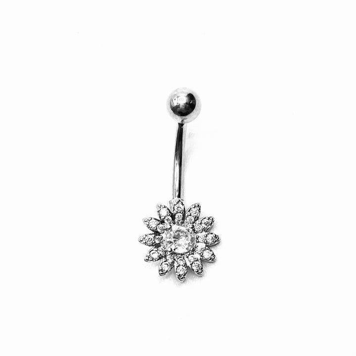 Belly Ring Belly Button Bar 316L Rhinestone Crystal Flower