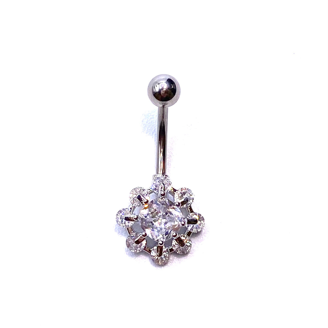 Belly Ring Belly Button Bar Dangle 316L Rhinestone Crystal Silver Design