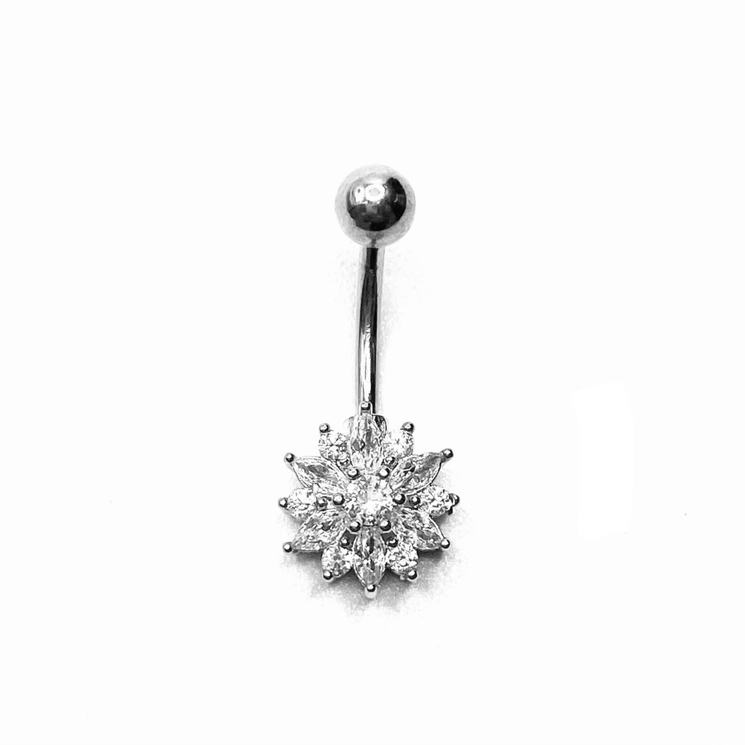 Belly Ring Belly Button Bar 316L Rhinestone Crystal Flower