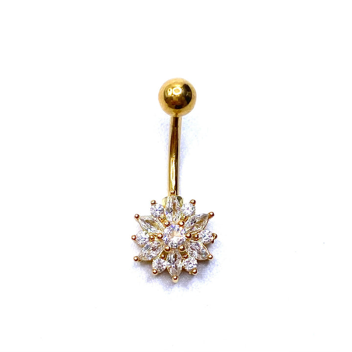 Belly Ring Belly Button Bar 316L Rhinestone Crystal Flower