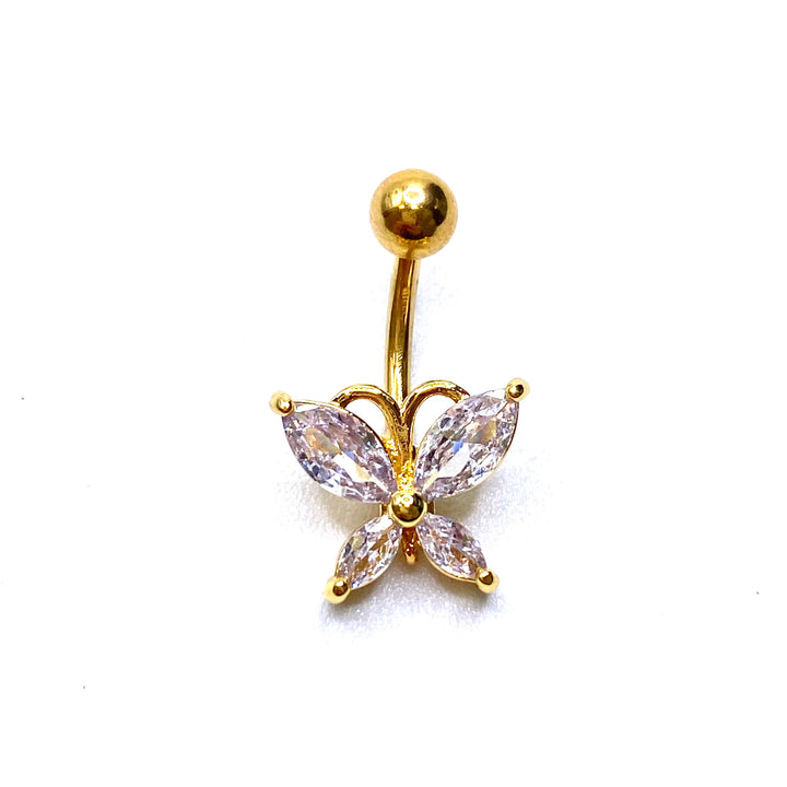 Belly Ring Belly Button Bar 316L Rhinestone Crystal Butterfly