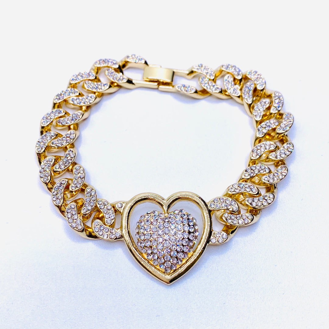 Bracelet Metal Design Heart Rhinestone