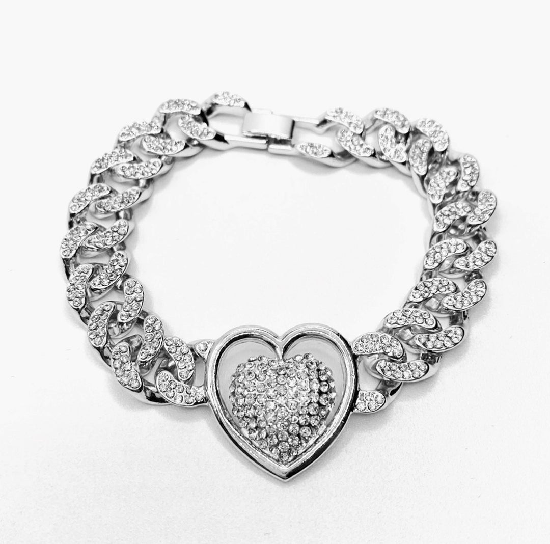 Bracelet Metal Design Heart Rhinestone