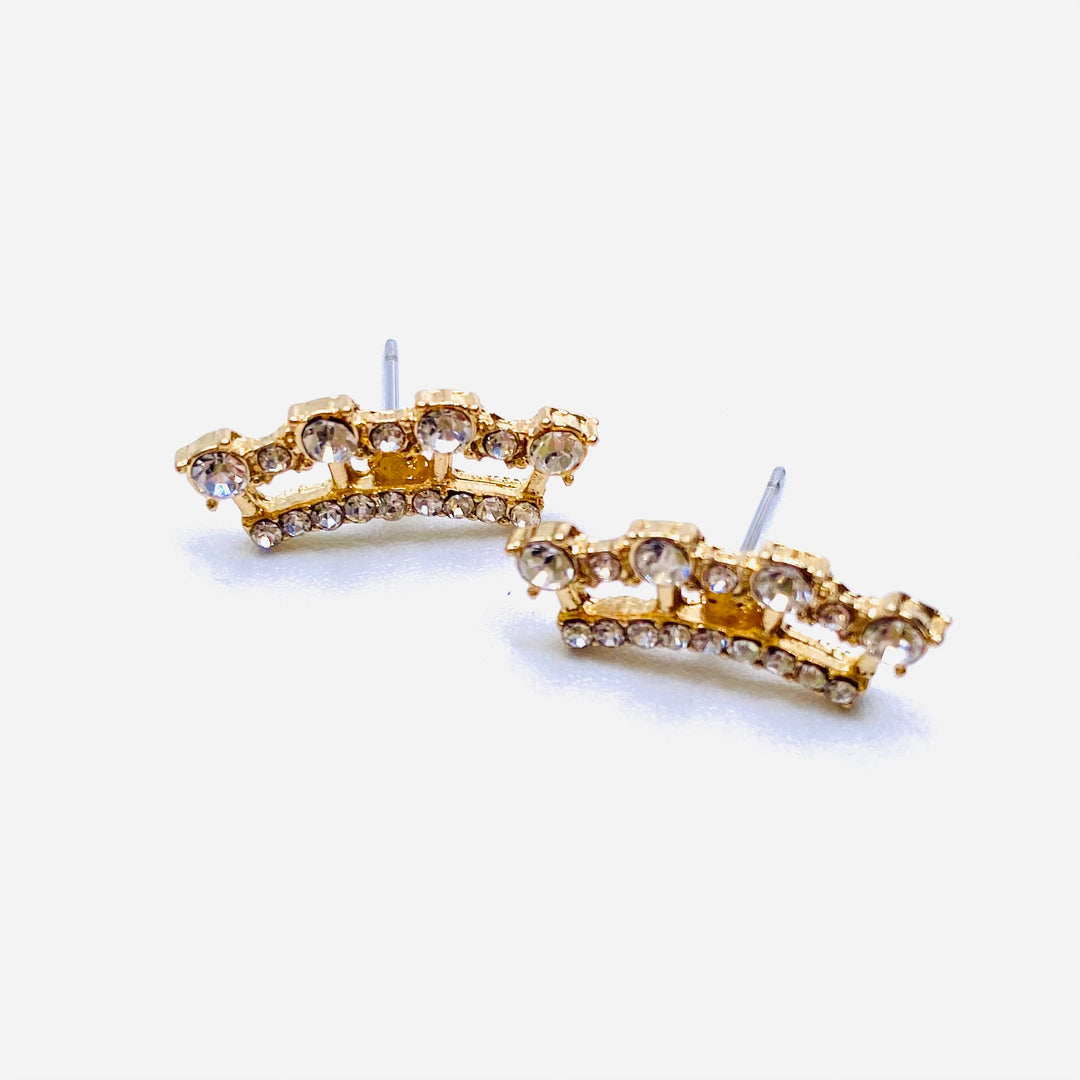 Earring Stud Rhinestone Line Crown