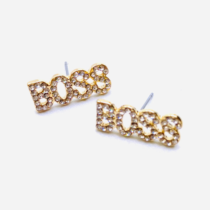 Earring Stud Rhinestone Word BOSS