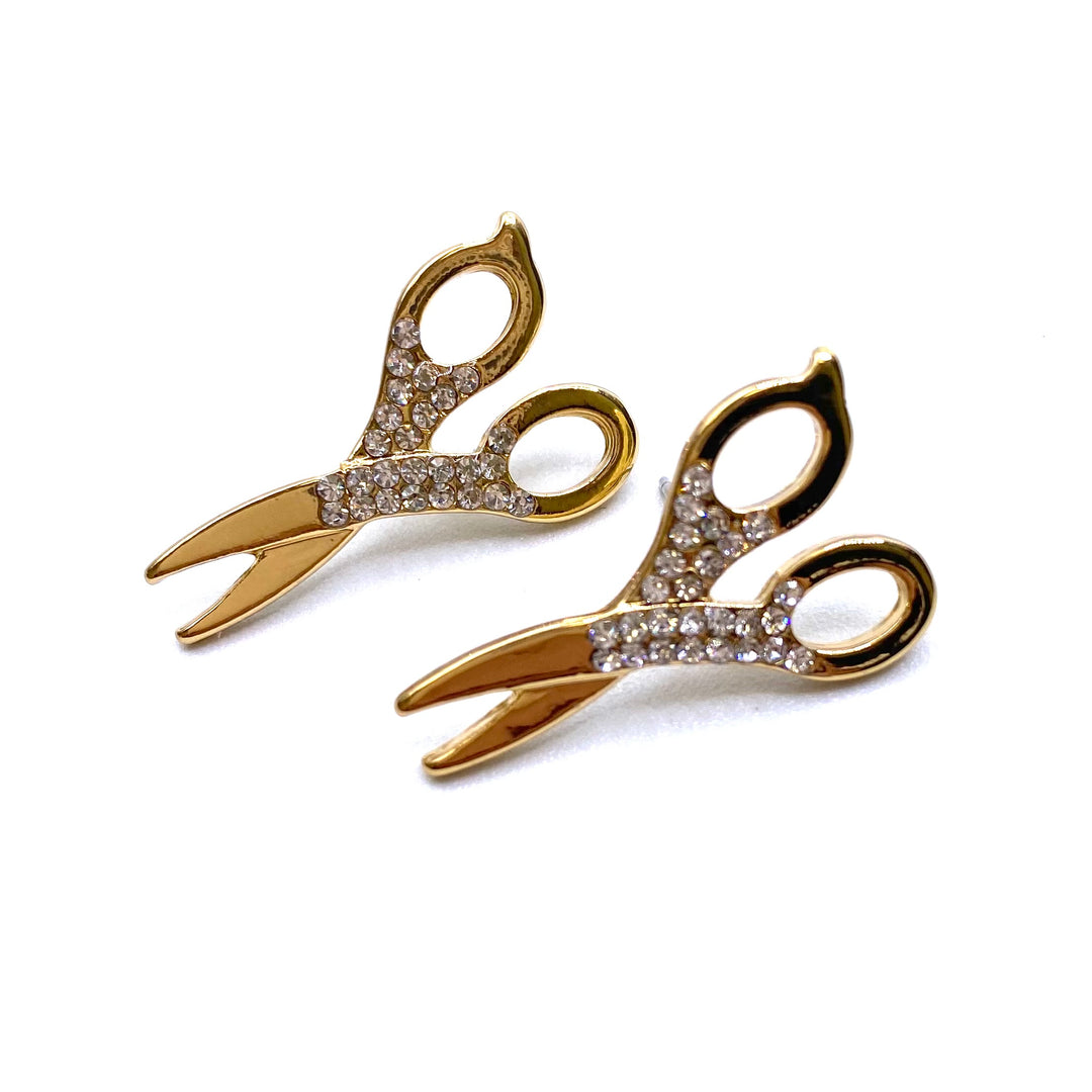 Earring Stud Rhinestone Scissors