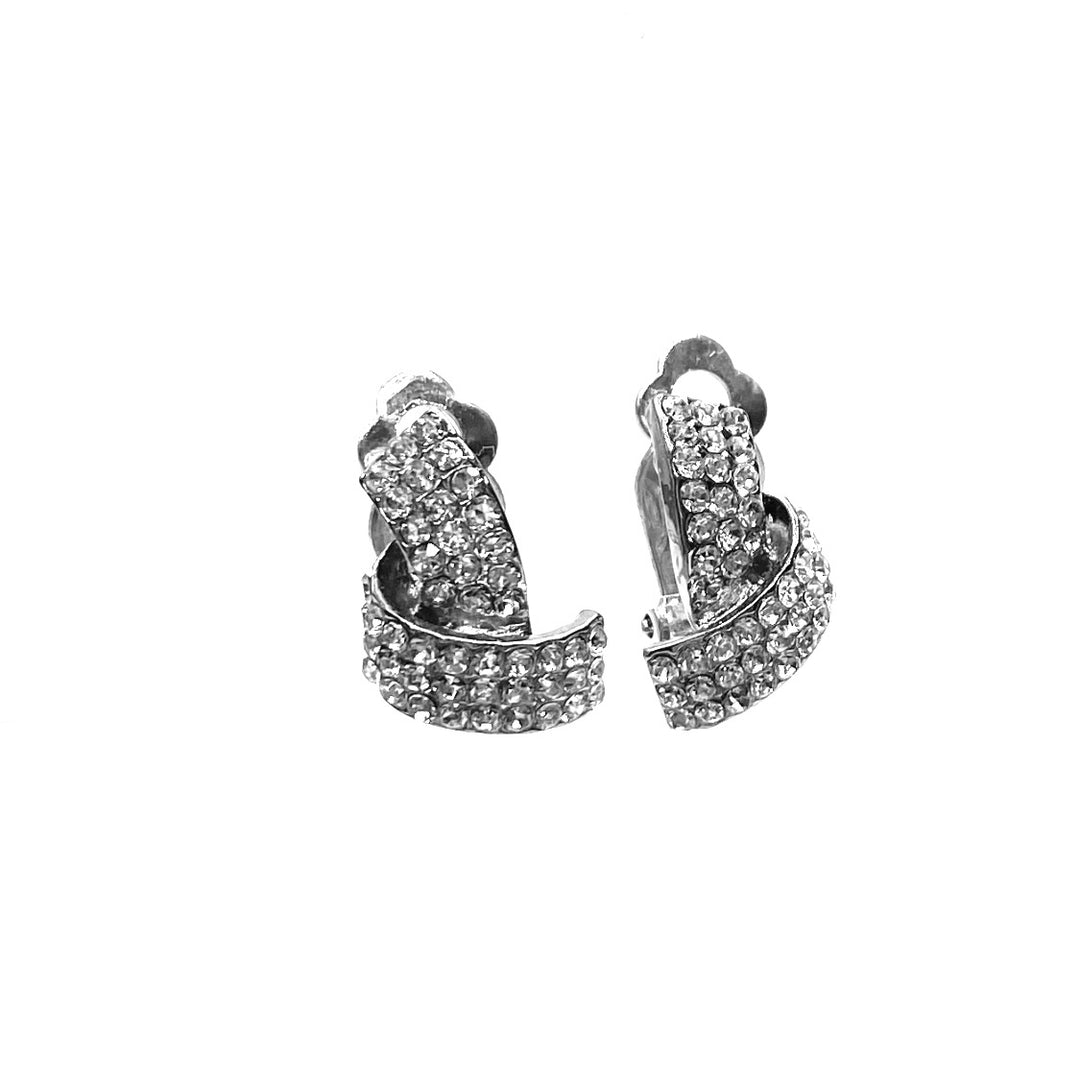 Earring CLIP on Rhinestone Pave Design