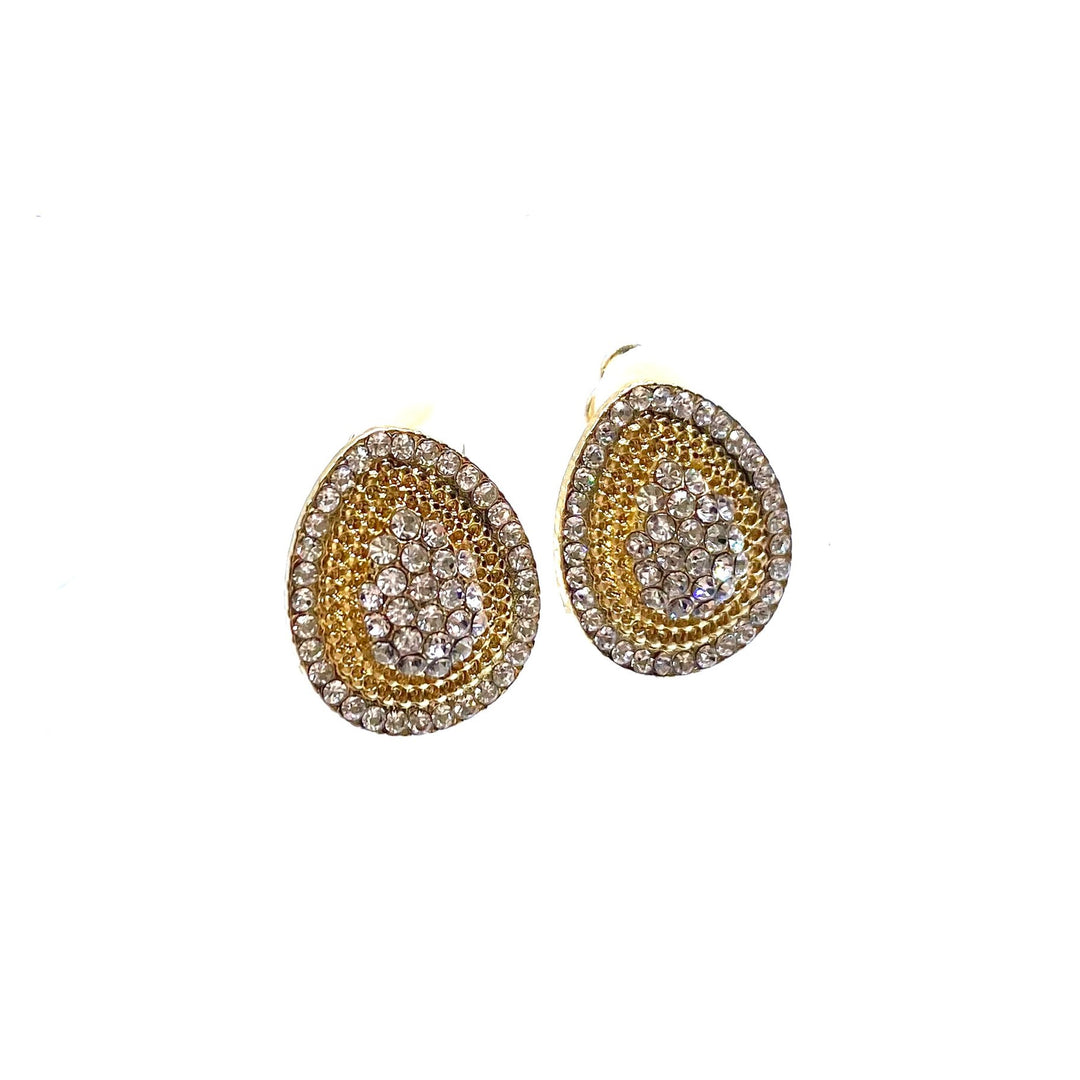 Earring CLIP on Rhinestone Tear Gold