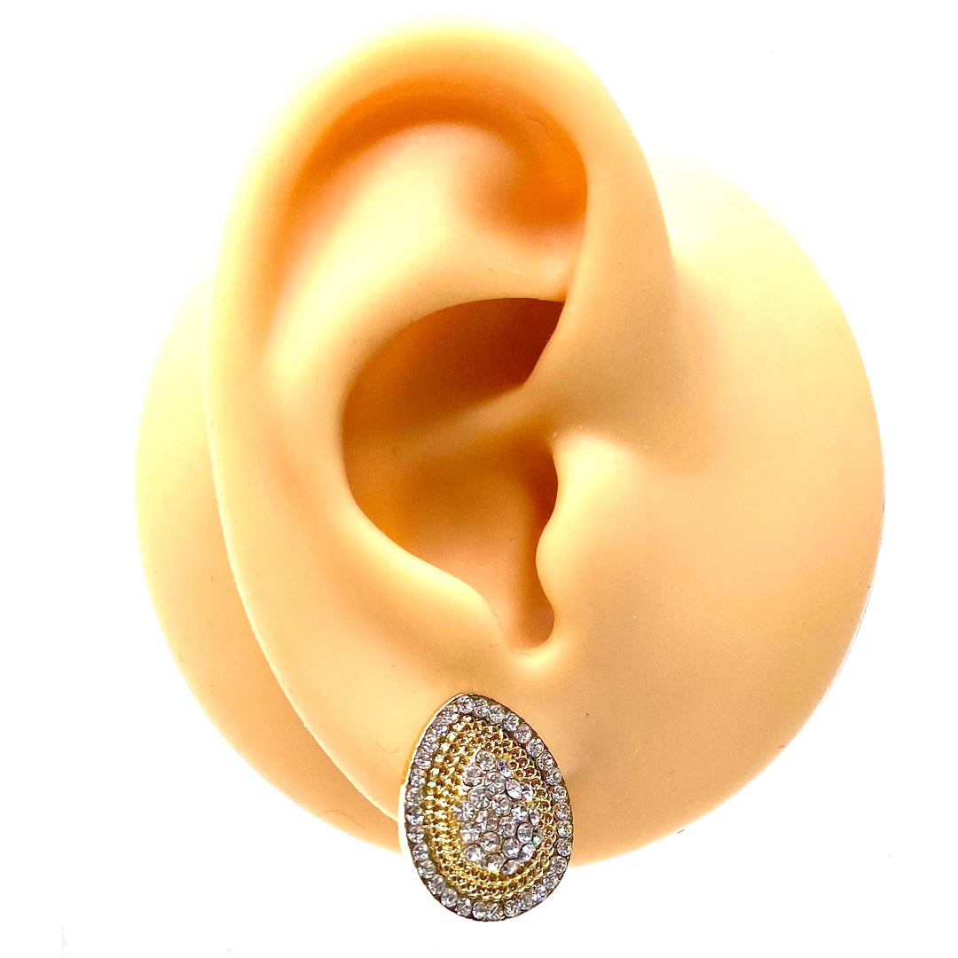 Earring CLIP on Rhinestone Tear Gold