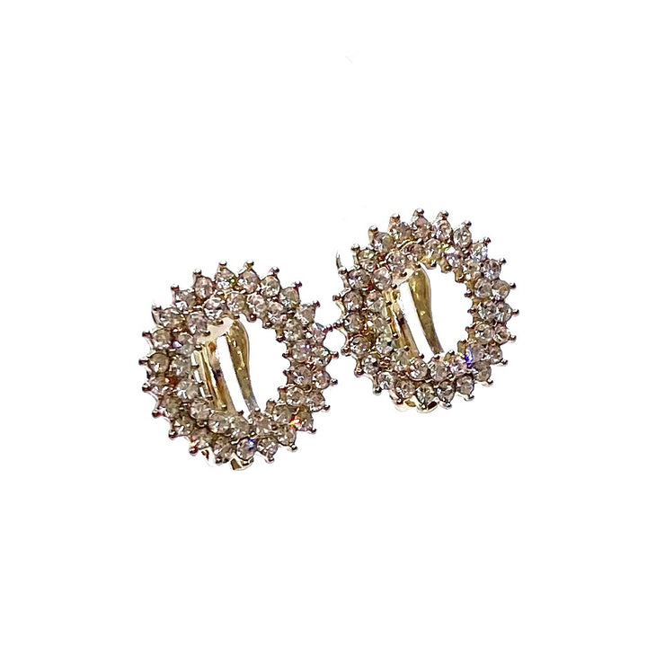 Earring CLIP on Rhinestone Circle Gold