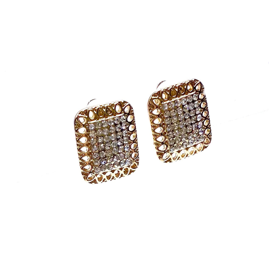 Earring CLIP on Rhinestone Square