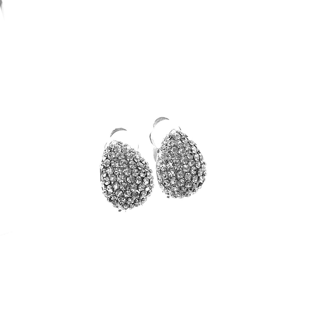 Earring CLIP on Pave Rhinestone Tear Small