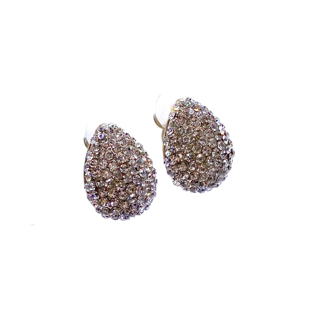 Earring CLIP on Pave Rhinestone Tear Medium