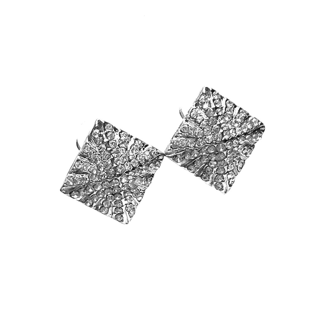 Earring CLIP on Pave Rhinestone Square