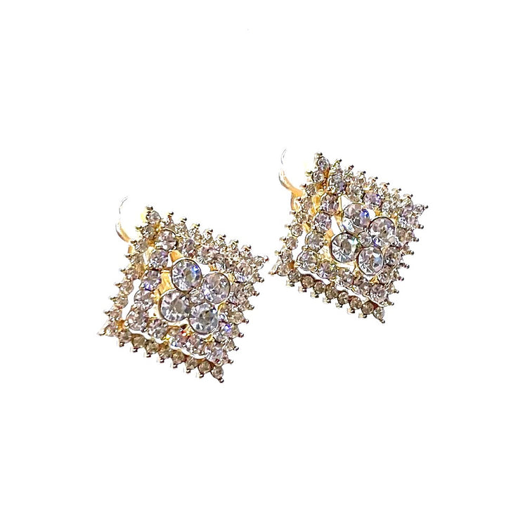Earring CLIP on Pave Rhinestone Square