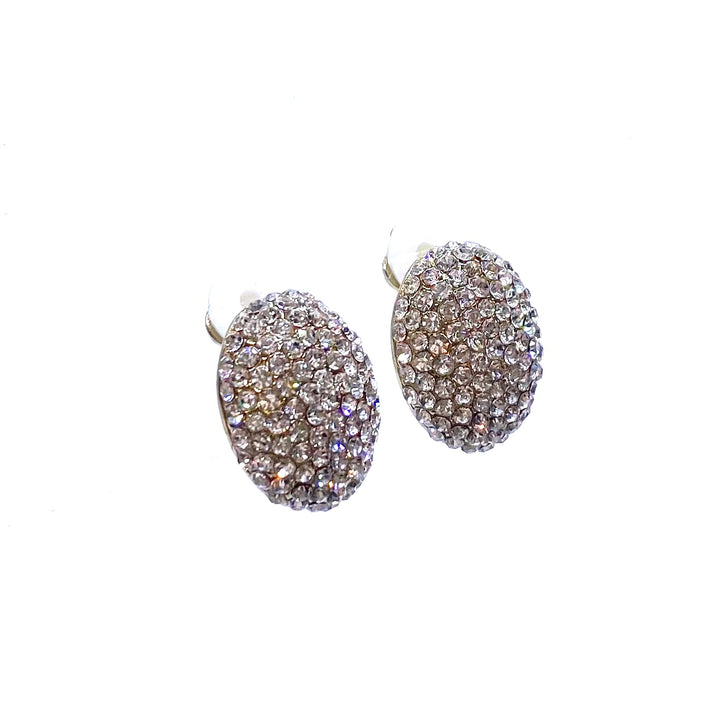 Earring CLIP on Pave Rhinestone Oval Medium