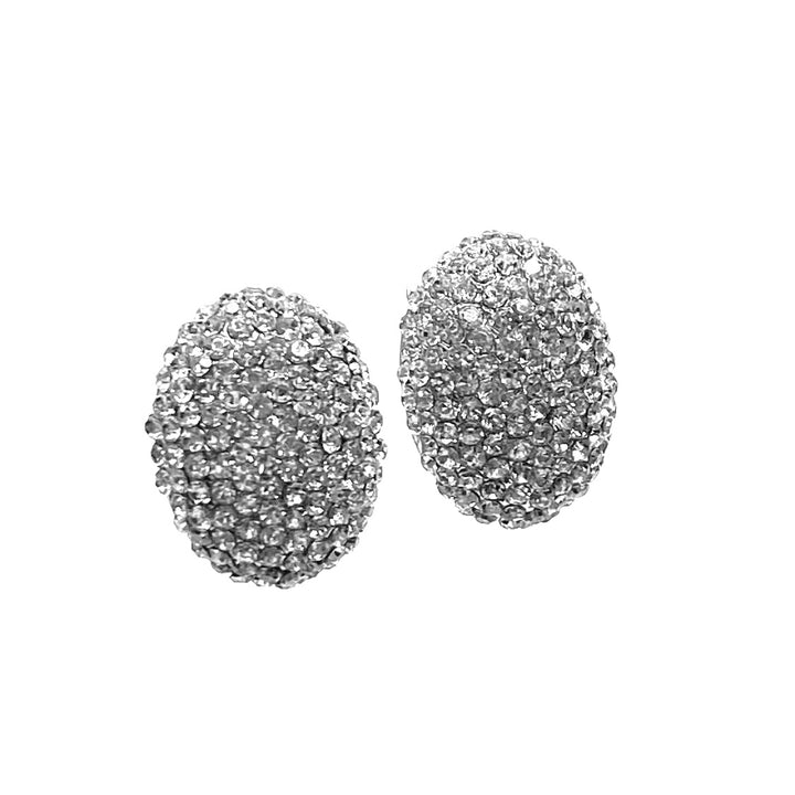 Earring CLIP on Pave Rhinestone Oval Large