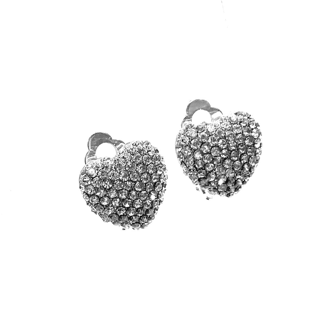 Earring CLIP on Heart Pave Rhinestone Small