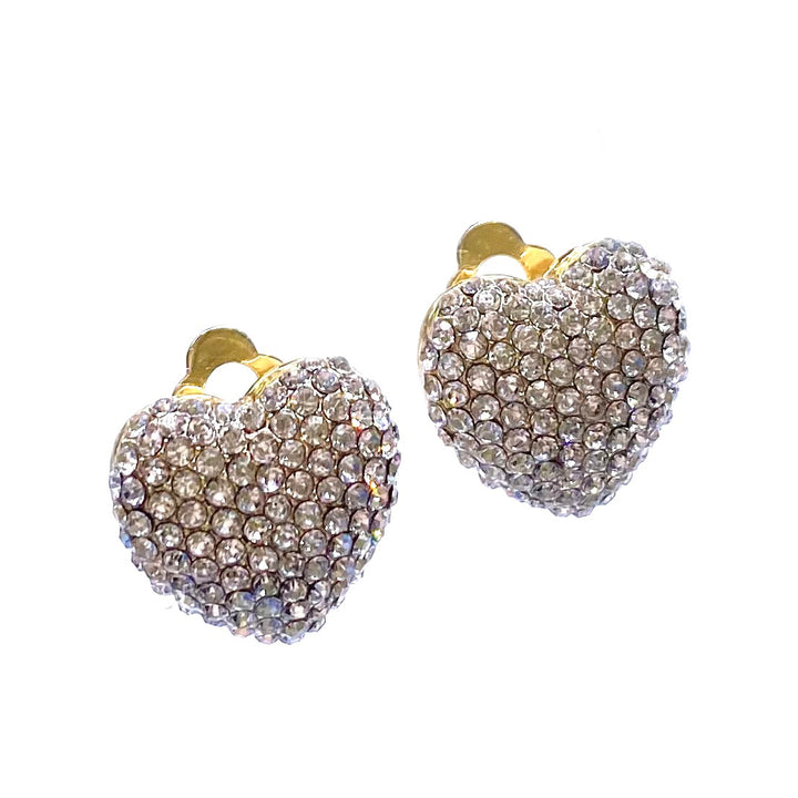 Earring CLIP on Heart Pave Rhinestone Medium