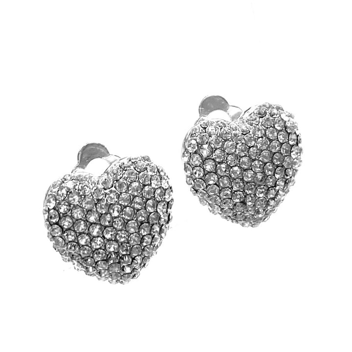 Earring CLIP on Heart Pave Rhinestone Medium