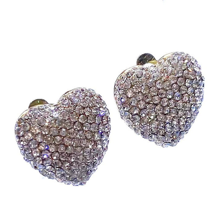 Earring CLIP on Heart Pave Rhinestone Large