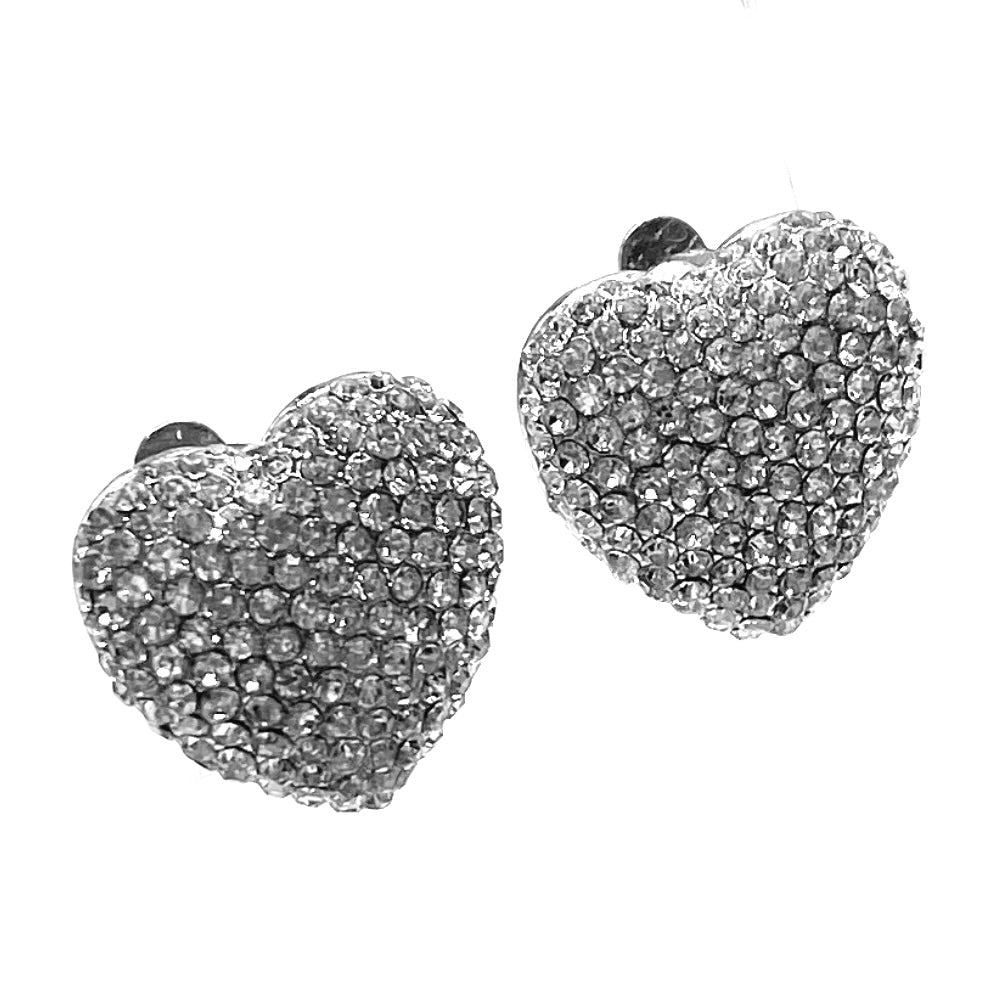 Earring CLIP on Heart Pave Rhinestone Large