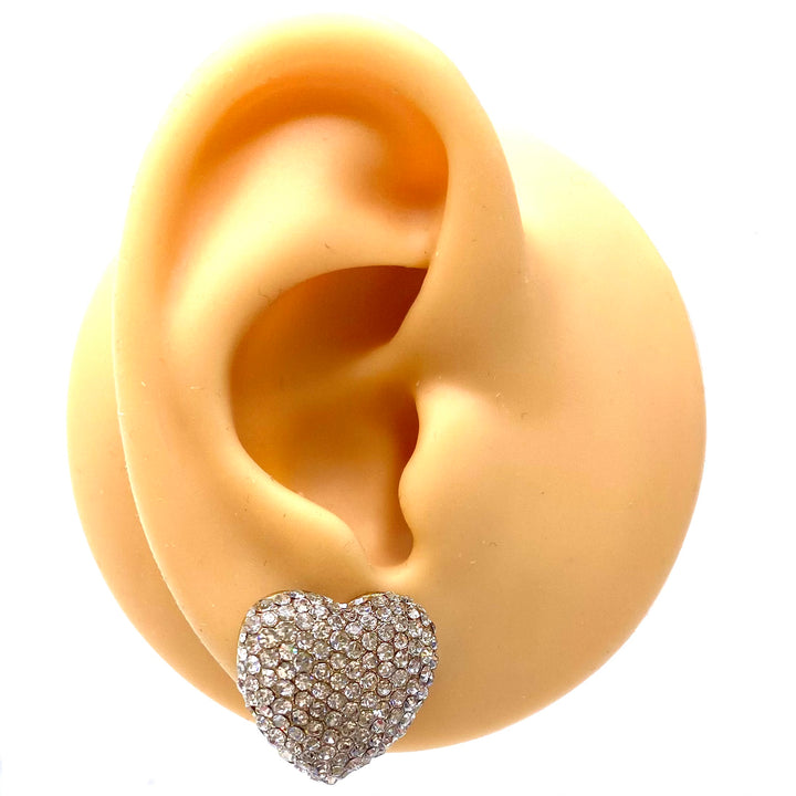 Earring CLIP on Heart Pave Rhinestone Large