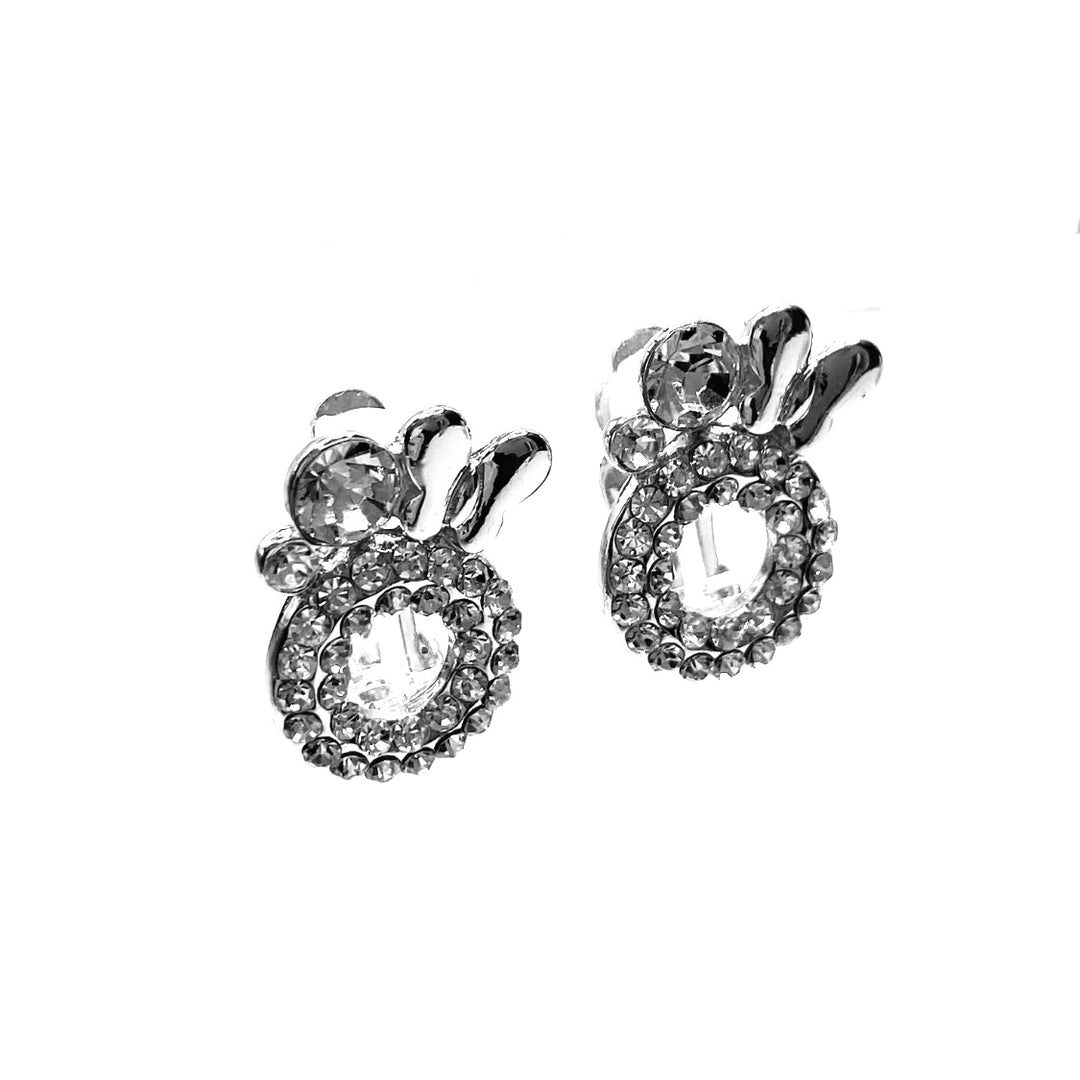 Earring CLIP on Rhinestone Circle Butterfly