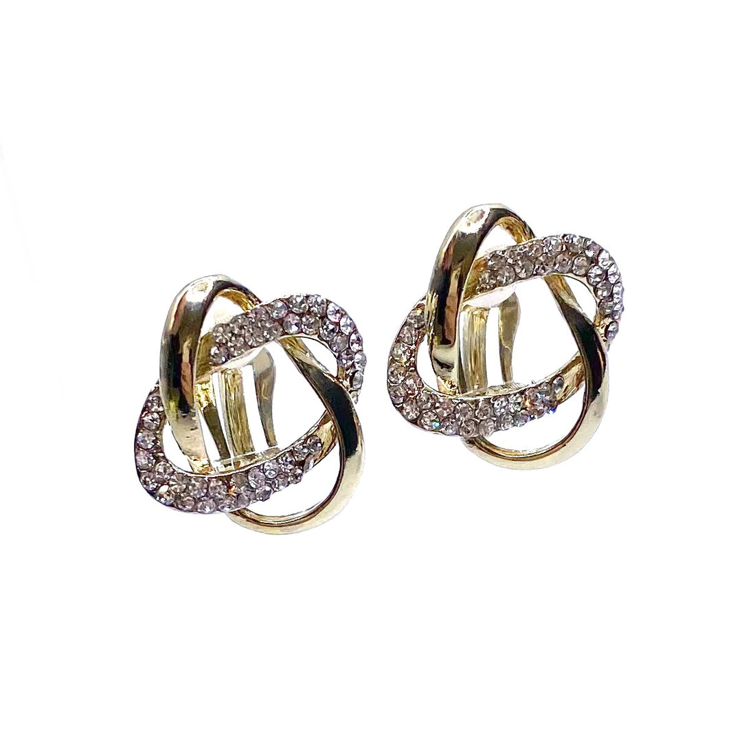 Earring CLIP on Rhinestone Metal Design