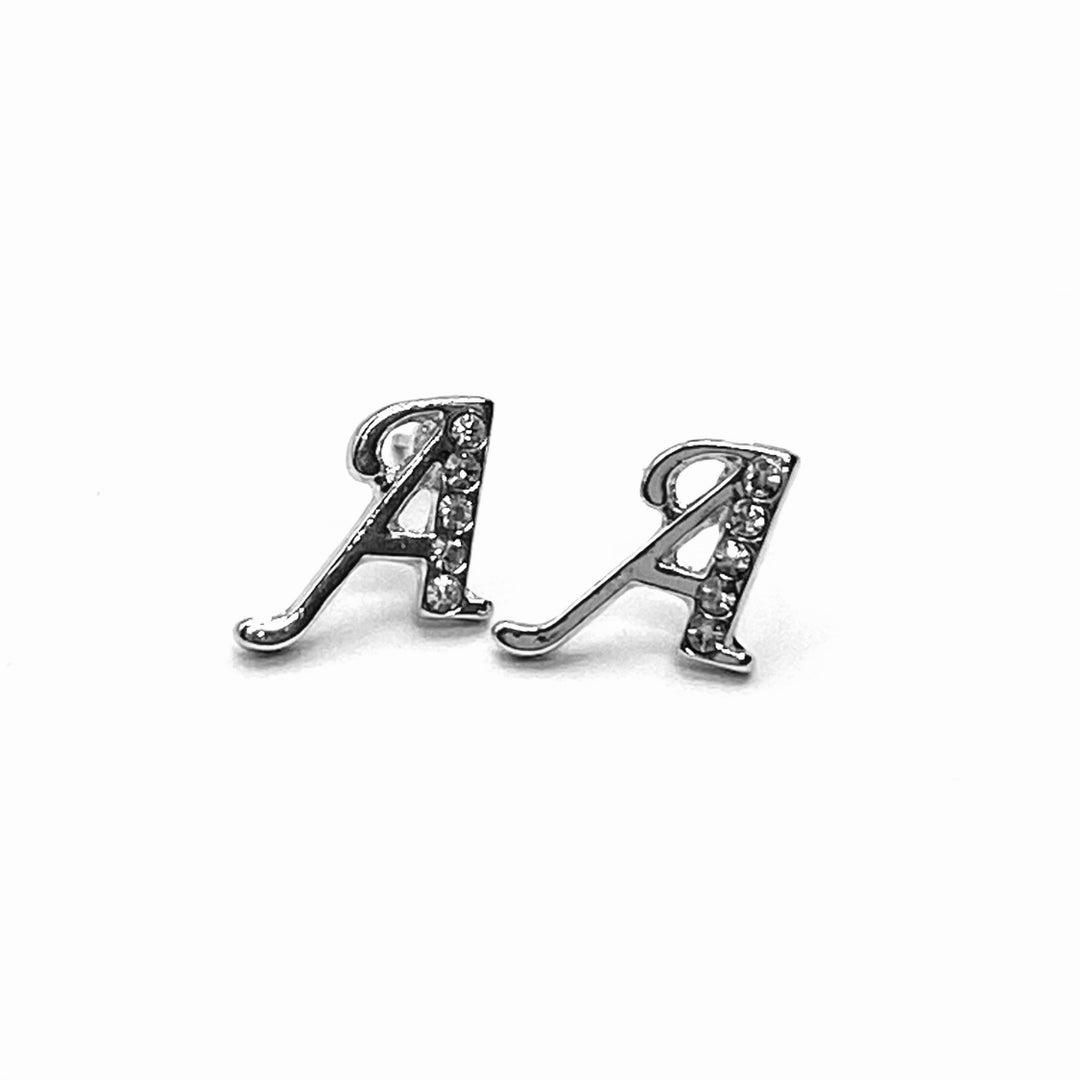 Earring Metal Initial Letter Silver Clear