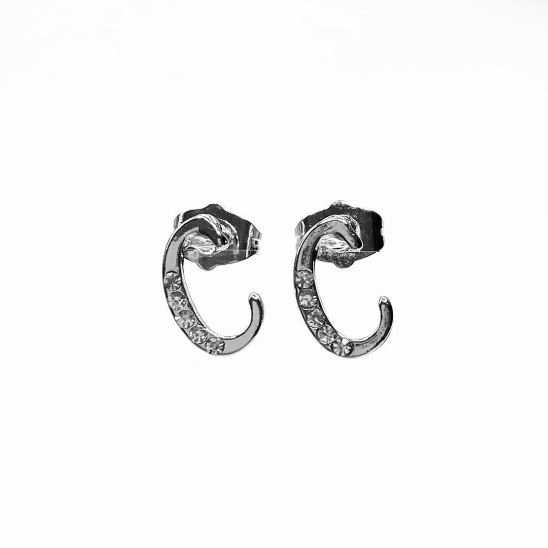 Earring Metal Initial Letter Silver Clear