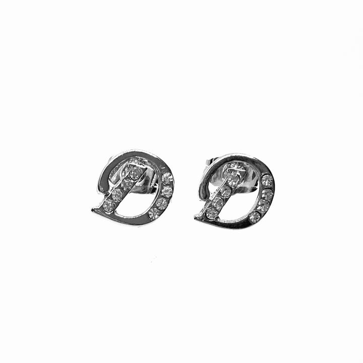 Earring Metal Initial Letter Silver Clear