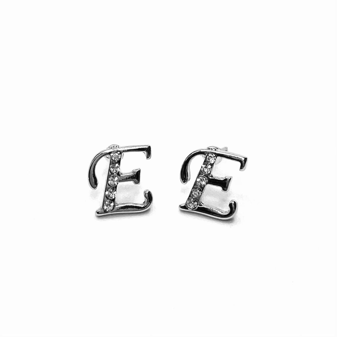 Earring Metal Initial Letter Silver Clear