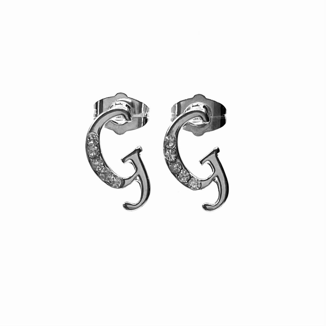 Earring Metal Initial Letter Silver Clear