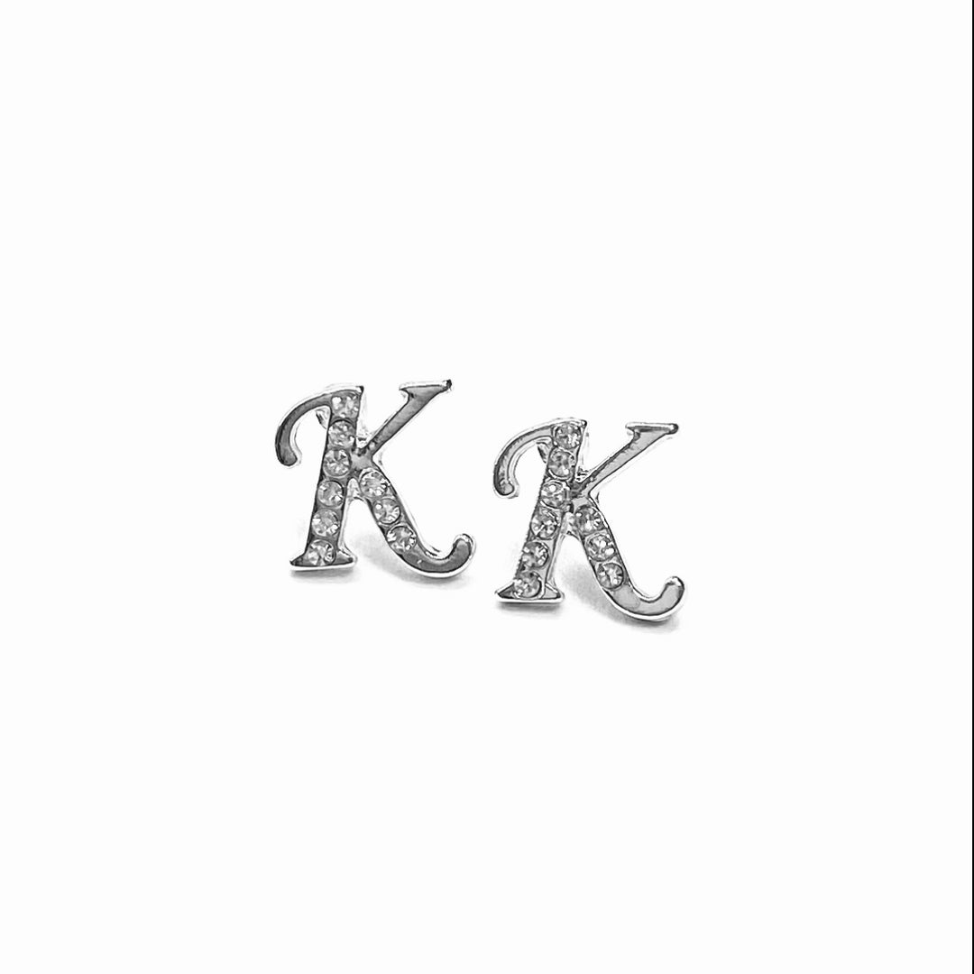 Earring Metal Initial Letter Silver Clear