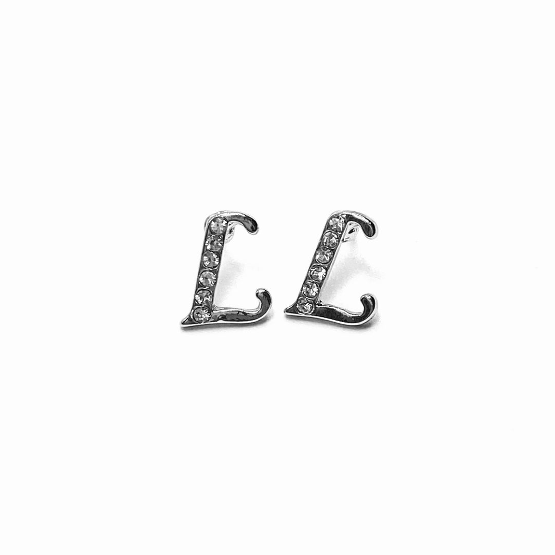 Earring Metal Initial Letter Silver Clear