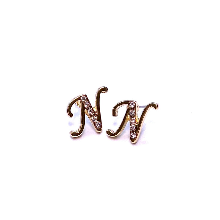 Earring Metal Initial Letter Gold Clear