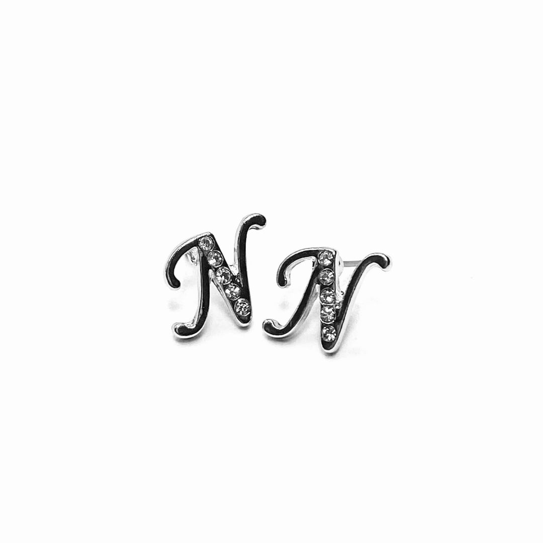 Earring Metal Initial Letter Silver Clear