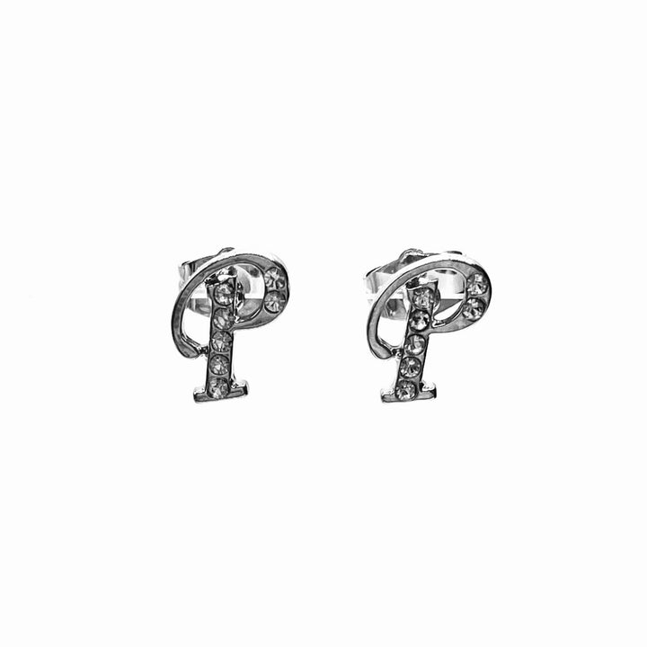 Earring Metal Initial Letter Silver Clear