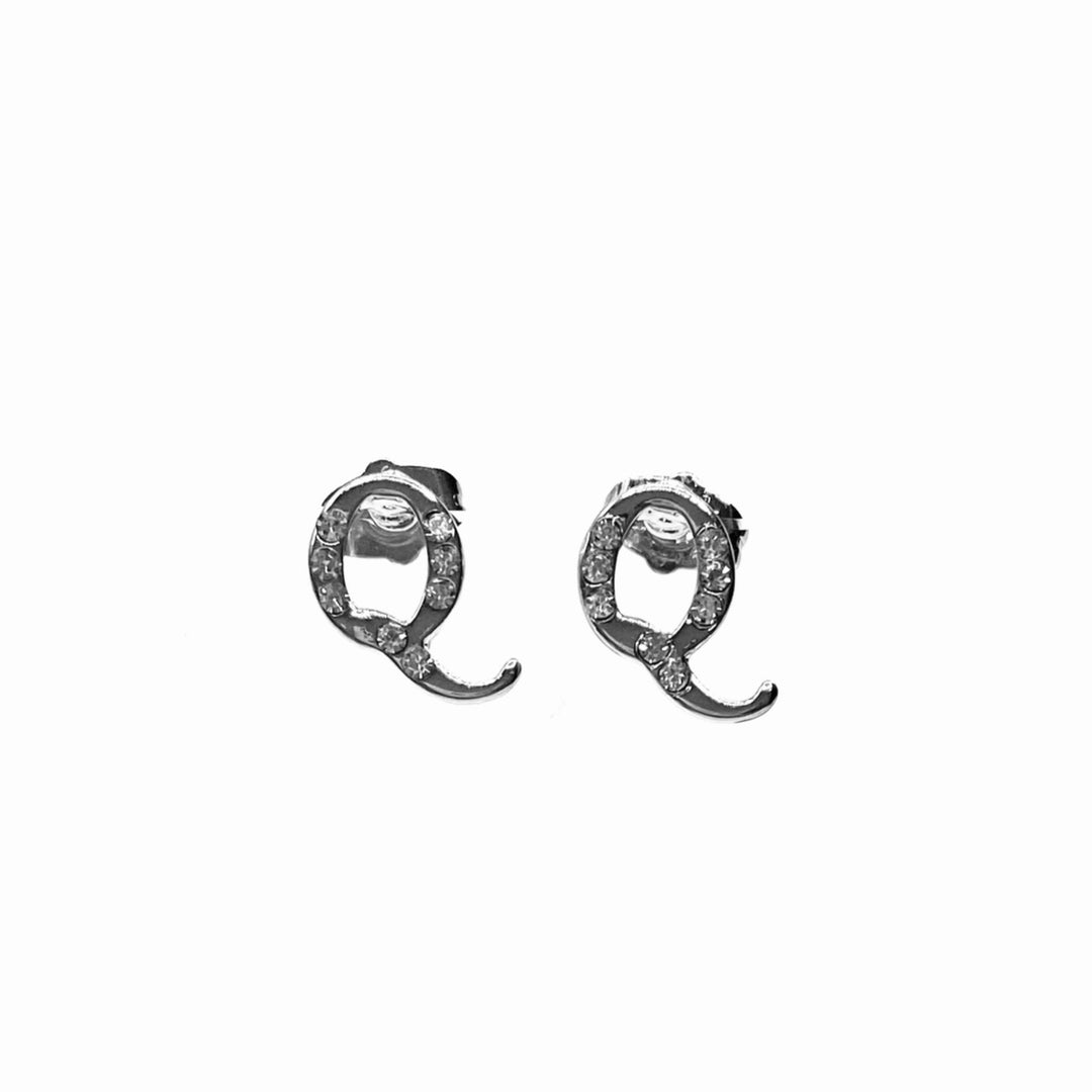 Earring Metal Initial Letter Silver Clear