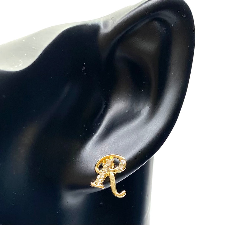 Earring Metal Initial Letter Gold Clear
