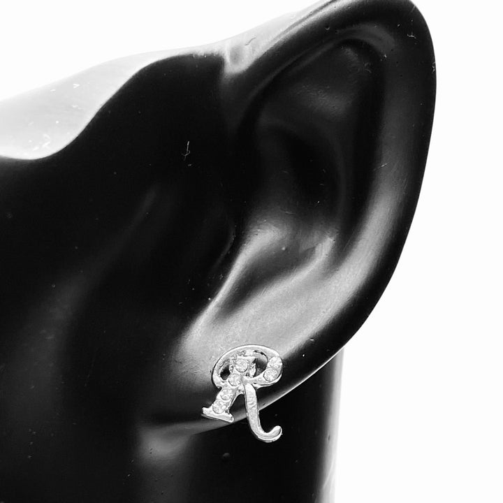 Earring Metal Initial Letter Silver Clear